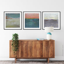 Load image into Gallery viewer, Modern abstract ocean wall art &quot;Lost Emerald,&quot; digital print by Victoria Primicias, decorates the entryway.
