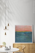 Load image into Gallery viewer, Contemporary abstract coastal wall decor &quot;Lost Emerald,&quot; giclee print by Victoria Primicias, decorates the dining room.
