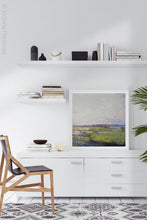 Load image into Gallery viewer, Serene abstract landscape painting &quot;Manana Margarita,&quot; digital print by Victoria Primicias, decorates the office.
