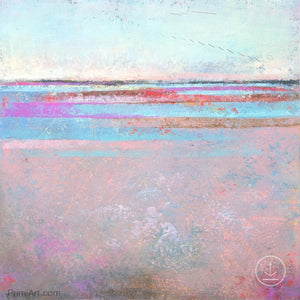 Sweet square abstract beach painting "Marathon Miles," printable wall art by Victoria Primicias