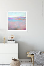 Load image into Gallery viewer, Sweet square abstract beach painting &quot;Marathon Miles,&quot; printable wall art by Victoria Primicias, decorates the entryway.
