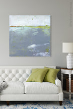 Load image into Gallery viewer, Neutral color abstract ocean art &quot;Marthas Shallows,&quot; downloadable art by Victoria Primicias, decorates the living room.
