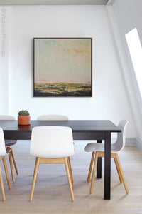 Modern abstract beach artwork "Martini Morning," printable wall art by Victoria Primicias, decorates the office.