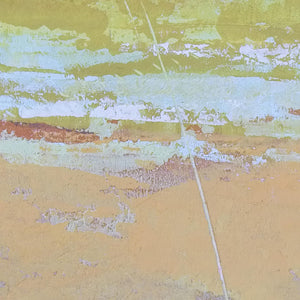 Closeup detail of sweet abstract beach artwork "Melon Melee," digital art landscape by Victoria Primicias