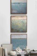 Load image into Gallery viewer, Teal landscape art &quot;Merchant Crossing,&quot; printable wall art by Victoria Primicias, decorates the entryway.
