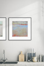 Load image into Gallery viewer, Contemporary beige abstract beach painting &quot;Migrant Shores,&quot; digital art landscape by Victoria Primicias, decorates the kitchen.
