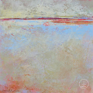 Contemporary beige abstract beach painting "Migrant Shores," printable art by Victoria Primicias