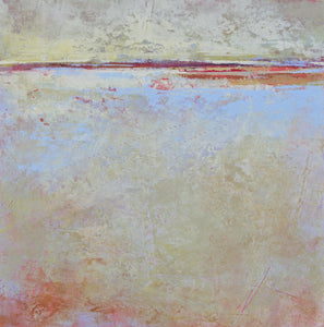 Contemporary coastal abstract beach painting "Migrant Shores," canvas print by Victoria Primicias