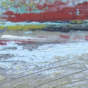 Closeup detail of large abstract landscape art "Mint Melody," canvas print by Victoria Primicias