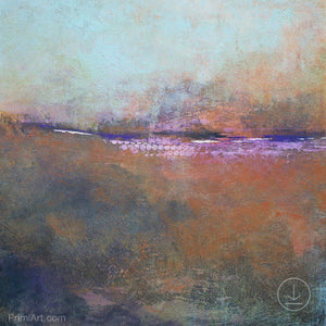 Orange abstract landscape painting "Minuet," digital art by Victoria Primicias