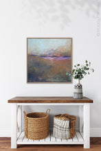 Load image into Gallery viewer, Orange abstract landscape painting &quot;Minuet,&quot; wall art print by Victoria Primicias, decorates the hallway.
