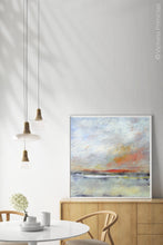Load image into Gallery viewer, Neutral color abstract landscape painting &quot;Missing Stream,&quot; canvas wall art by Victoria Primicias, decorates the dining room.

