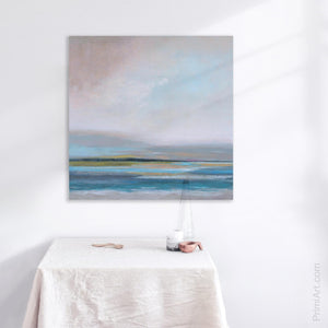 square 36x36 pink blue and gray abstract seascape