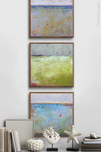 Impressionist abstract landscape painting "Naval Circus," downloadable art by Victoria Primicias, decorates the entryway.