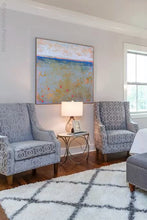 Load image into Gallery viewer, Impressionist abstract beach artwork &quot;Naval Circus,&quot; digital artwork by Victoria Primicias, decorates the bedroom.
