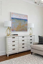 Load image into Gallery viewer, Impressionist abstract ocean wall art &quot;Naval Circus,&quot; digital print by Victoria Primicias, decorates the living room.
