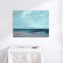 Load image into Gallery viewer, abstract coastal painting hangs above a table
