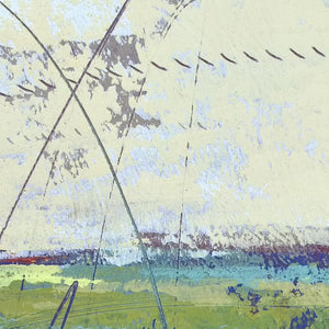 Closeup detail of green abstract ocean painting "On Course," giclee print by Victoria Primicias