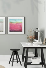 Load image into Gallery viewer, Pink abstract beach artwork &quot;Painted Lady,&quot; canvas print by Victoria Primicias, decorates the office.
