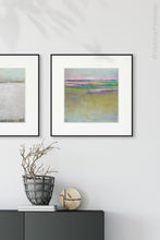 Load image into Gallery viewer, Unique abstract coastal wall art &quot;Pastel Inlet,&quot; downloadable art by Victoria Primicias, decorates the entryway.
