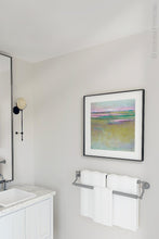 Load image into Gallery viewer, Unique abstract beach artwork &quot;Pastel Inlet,&quot; digital download by Victoria Primicias, decorates the bathroom.
