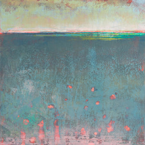 Bluegreen abstract beach artwork "Patrician Lake," canvas print by Victoria Primicias