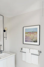 Load image into Gallery viewer, Pink abstract landscape painting &quot;Pink Parade,&quot; canvas art print by Victoria Primicias, decorates the bathroom.
