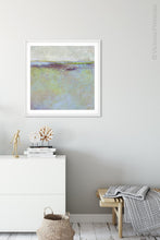 Load image into Gallery viewer, Serene abstract landscape art &quot;Plum Passages,&quot; downloadable art by Victoria Primicias, decorates the entryway.
