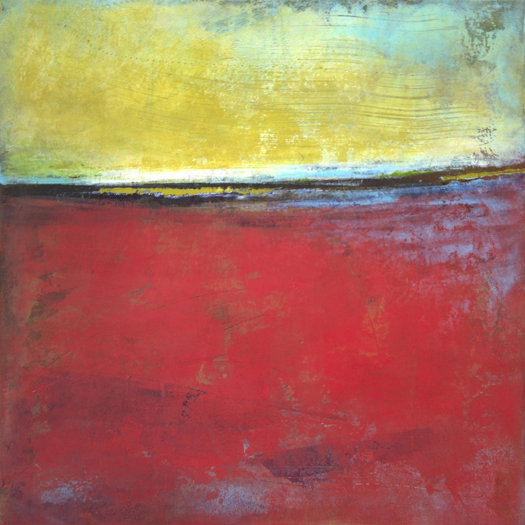 Red and yellow abstract seascape painting 
