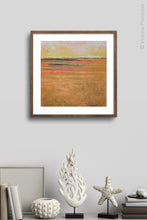 Load image into Gallery viewer, Colorful abstract coastal wall art &quot;Pumpkin Passages,&quot; digital print by Victoria Primicias, decorates the wall.
