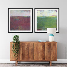 Load image into Gallery viewer, Burgundy abstract seascape painting&quot;Red Tide,&quot; digital download by Victoria Primicias, decorates the hallway.
