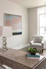 Load image into Gallery viewer, Large abstract landscape art &quot;Retiring Sky,&quot; downloadable art by Victoria Primicias, decorates the office.
