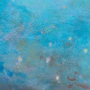 Closeup detail of teal coastal abstract beach wall decor "Rising Tides," downloadable art by Victoria Primicias