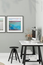 Load image into Gallery viewer, Turquoise abstract beach wall decor &quot;Rising Tides,&quot; wall art print by Victoria Primicias, decorates the office.

