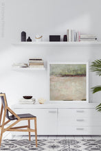 Load image into Gallery viewer, Neutral color abstract landscape painting &quot;Ruby Landing,&quot; digital print by Victoria Primicias, decorates the office.
