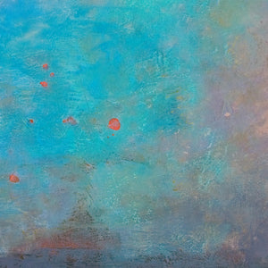 Closeup detail of  turquoise abstract landscape painting "Sea Mistress," canvas print by Victoria Primicias