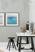 Load image into Gallery viewer, Turquoise abstract beach artwork &quot;Sea Mistress,&quot; canvas wall art by Victoria Primicias, decorates the office.
