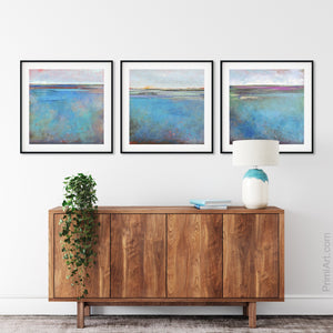 Turquoise abstract ocean wall art "Sea Mistress," canvas art print by Victoria Primicias, decorates the entryway.