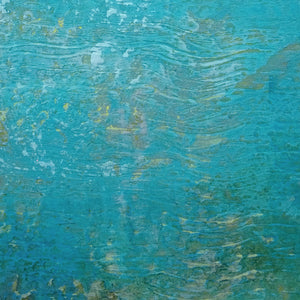 Closeup detail of Teal coastal abstract ocean wall art "Shallow Harbor," digital art landscape by Victoria Primicias
