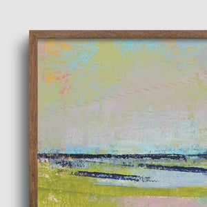 Closeup detail of teal abstract beach wall art "Shallow Time," fine art print by Victoria Primicias