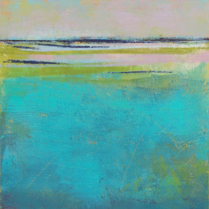 Teal abstract beach wall art "Shallow Time," fine art print by Victoria Primicias