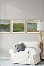 Load image into Gallery viewer, Horizon landscape painting &quot;Shamrock Shoals,&quot; digital download by Victoria Primicias, decorates the living room.
