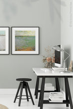 Load image into Gallery viewer, Horizon abstract landscape art &quot;Shamrock Shoals,&quot; digital download by Victoria Primicias, decorates the office.
