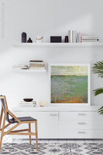 Load image into Gallery viewer, Horizon abstract landscape painting &quot;Shamrock Shoals,&quot; digital download by Victoria Primicias, decorates the office.
