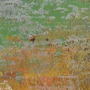 Closeup detail of green abstract landscape art "Shamrock Shoals," canvas wall art by Victoria Primicias