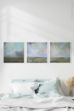 Load image into Gallery viewer, Impressionist abstract ocean art &quot;Shifting Winds,&quot; fine art print by Victoria Primicias, decorates the bedroom.
