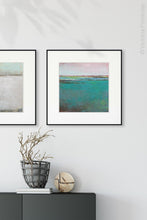 Load image into Gallery viewer, Teal green abstract ocean wall art &quot;Siesta Seas,&quot; fine art print by Victoria Primicias, decorates the entryway.
