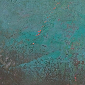 Closeup detail of teal  green abstract beach artwork "Siesta Seas," giclee print by Victoria Primicias