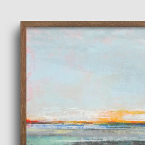 Closeup detail of colorful abstract seascape painting "Silver Sands," printable wall art by Victoria Primicias