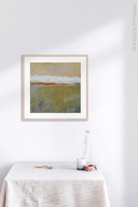 Modern abstract ocean art "Singing Surf," digital print by Victoria Primicias, decorates the kitchen.